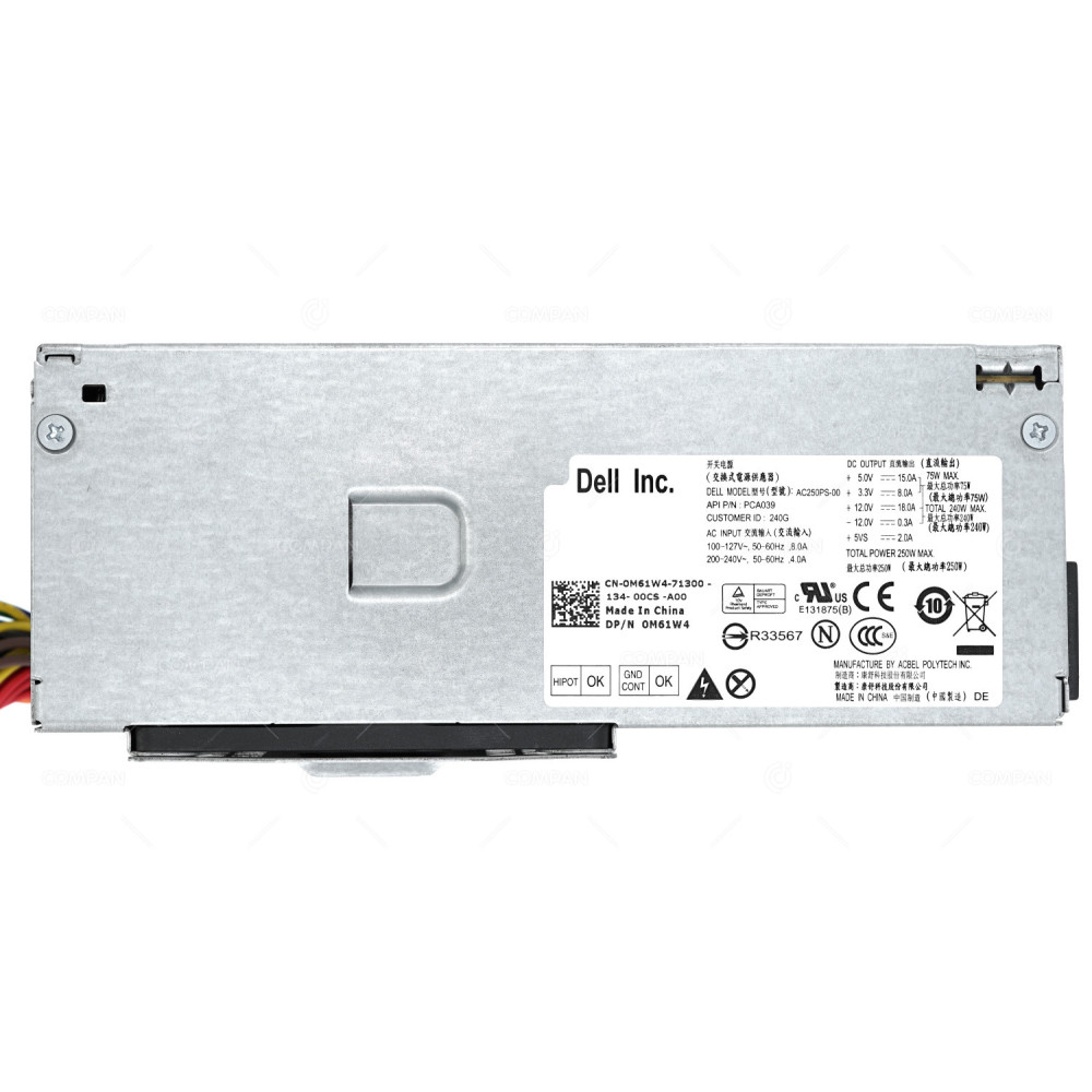 M61W4 DELL 240W POWER SUPPLY FOR OPTIPLEX 390 790 0M61W4, AC250PS-00, PCA039